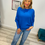 Thumbnail: Slouch Batwing Knit Jumper - Royal Blue