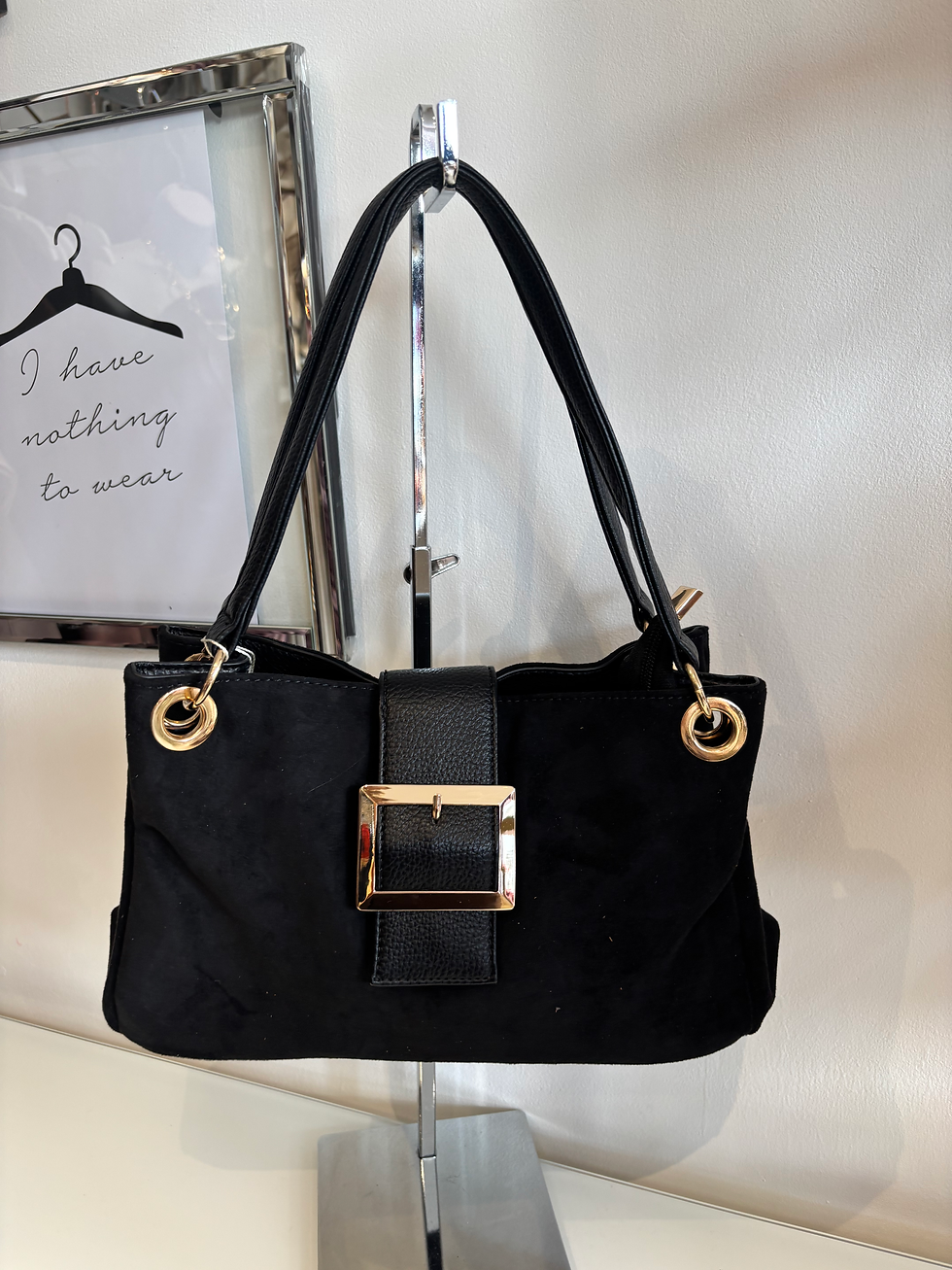 The Buckle Suedette Bag - Black