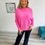 Thumbnail: Slouch Batwing Knit Jumper - Hot Pink
