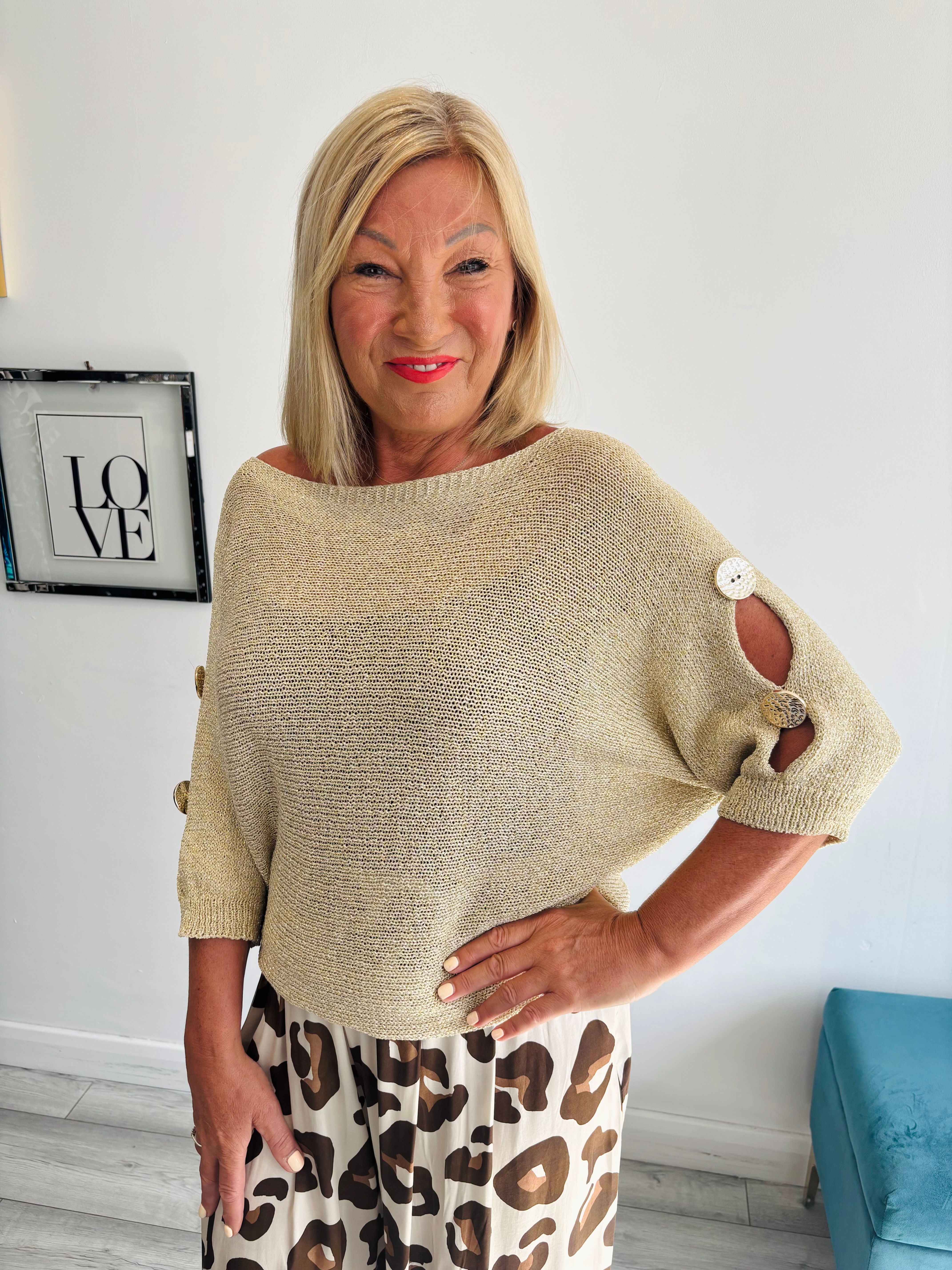 Gold Shimmer Button Top 
