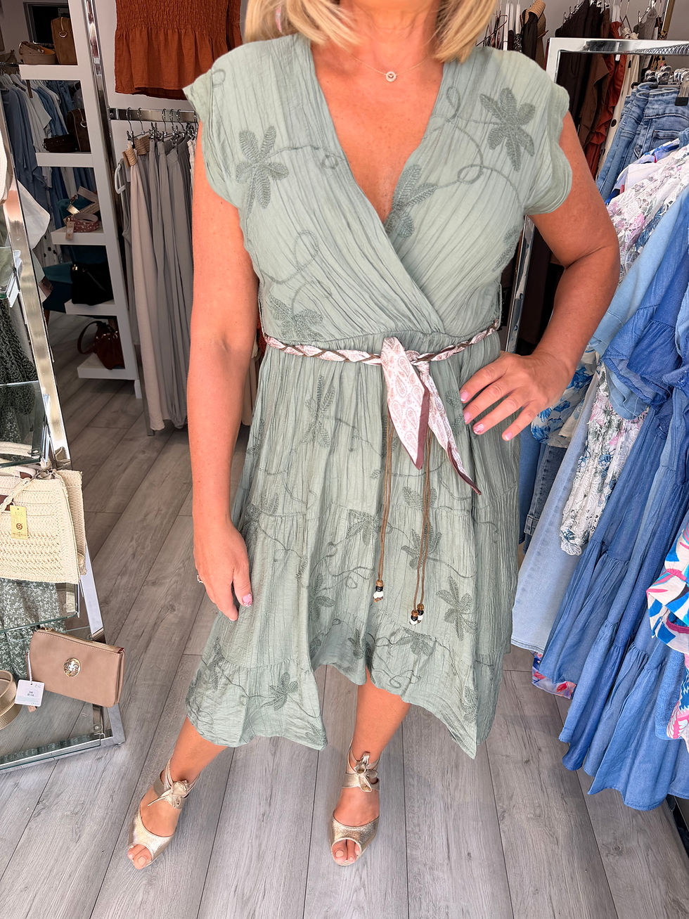 Thumbnail: Amelia Satin Belt Dress - Khaki