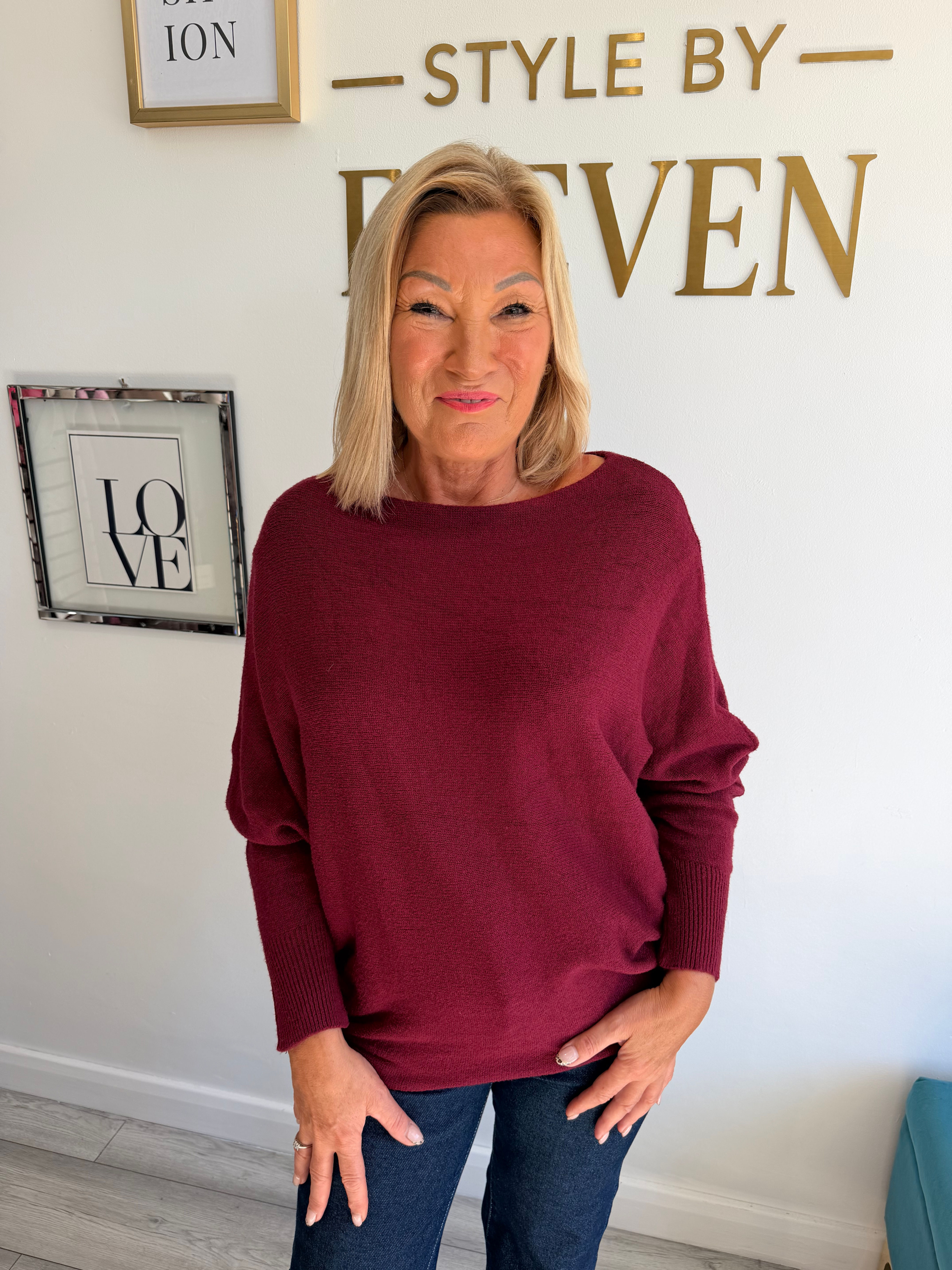 The Signature Slouch Batwing Knit Jumper - Wine