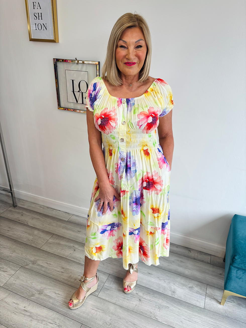 Thumbnail: The Botanica Bardot Midi Dress - Lemon