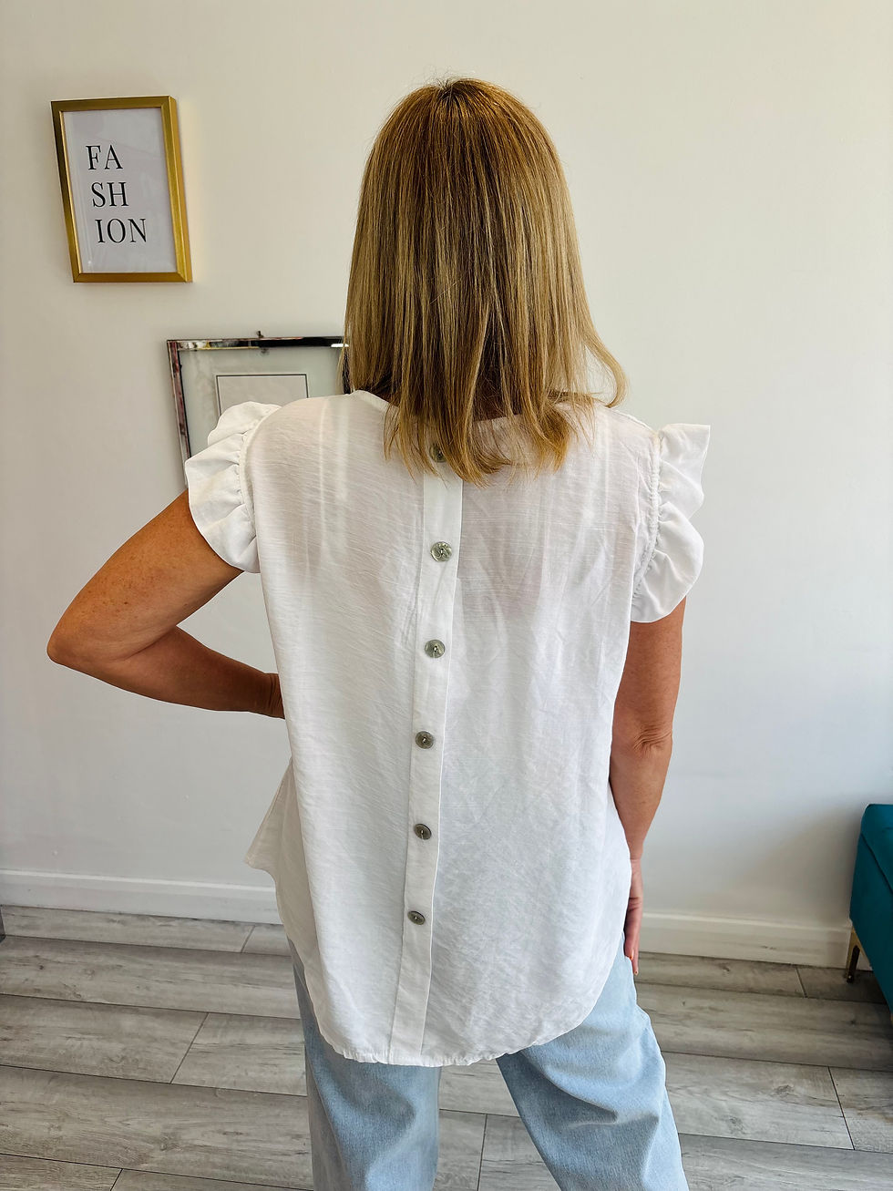 Thumbnail: Arabella Button Back Top - White