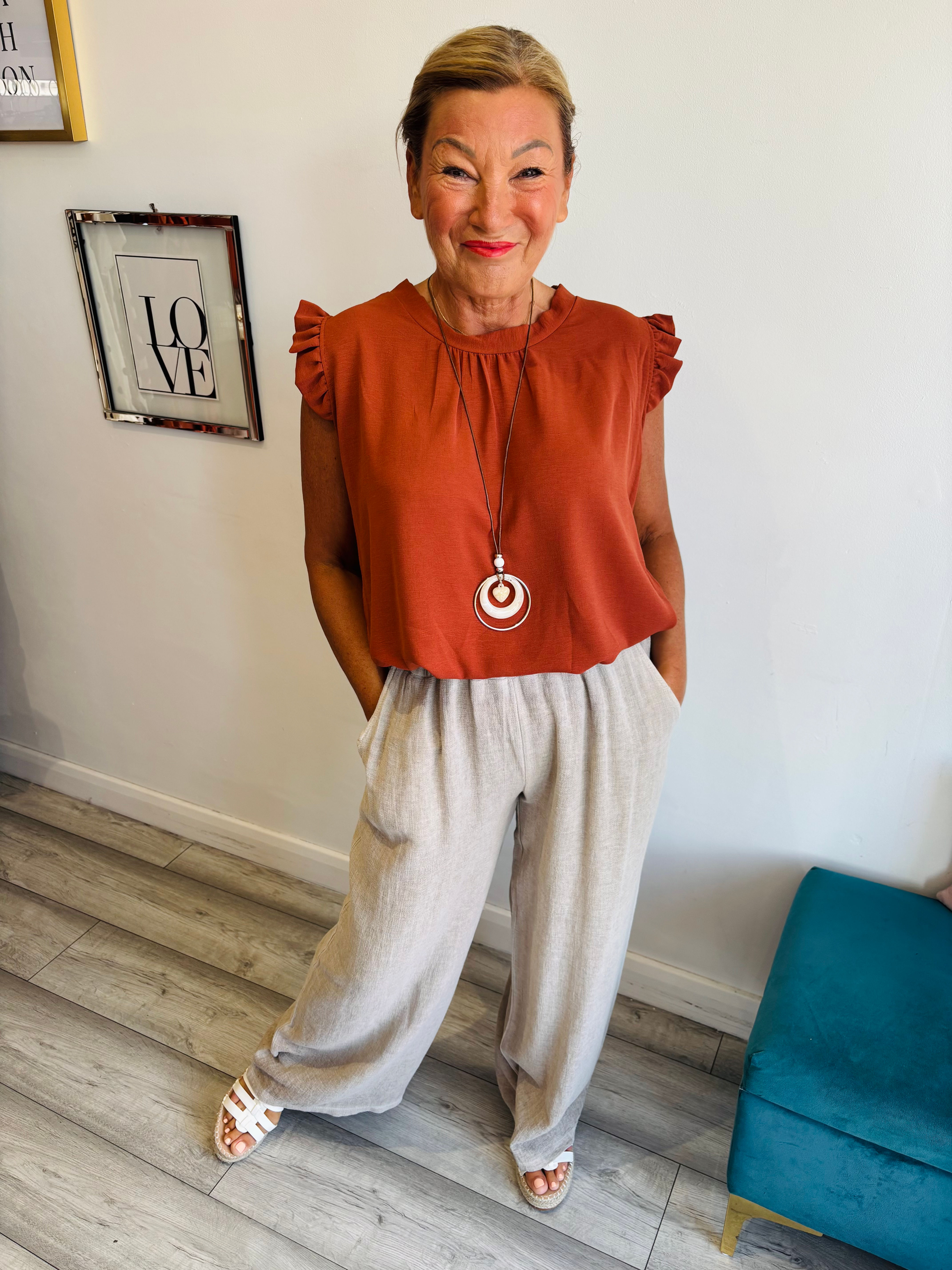 Aria Frill Necklace Top - Rust