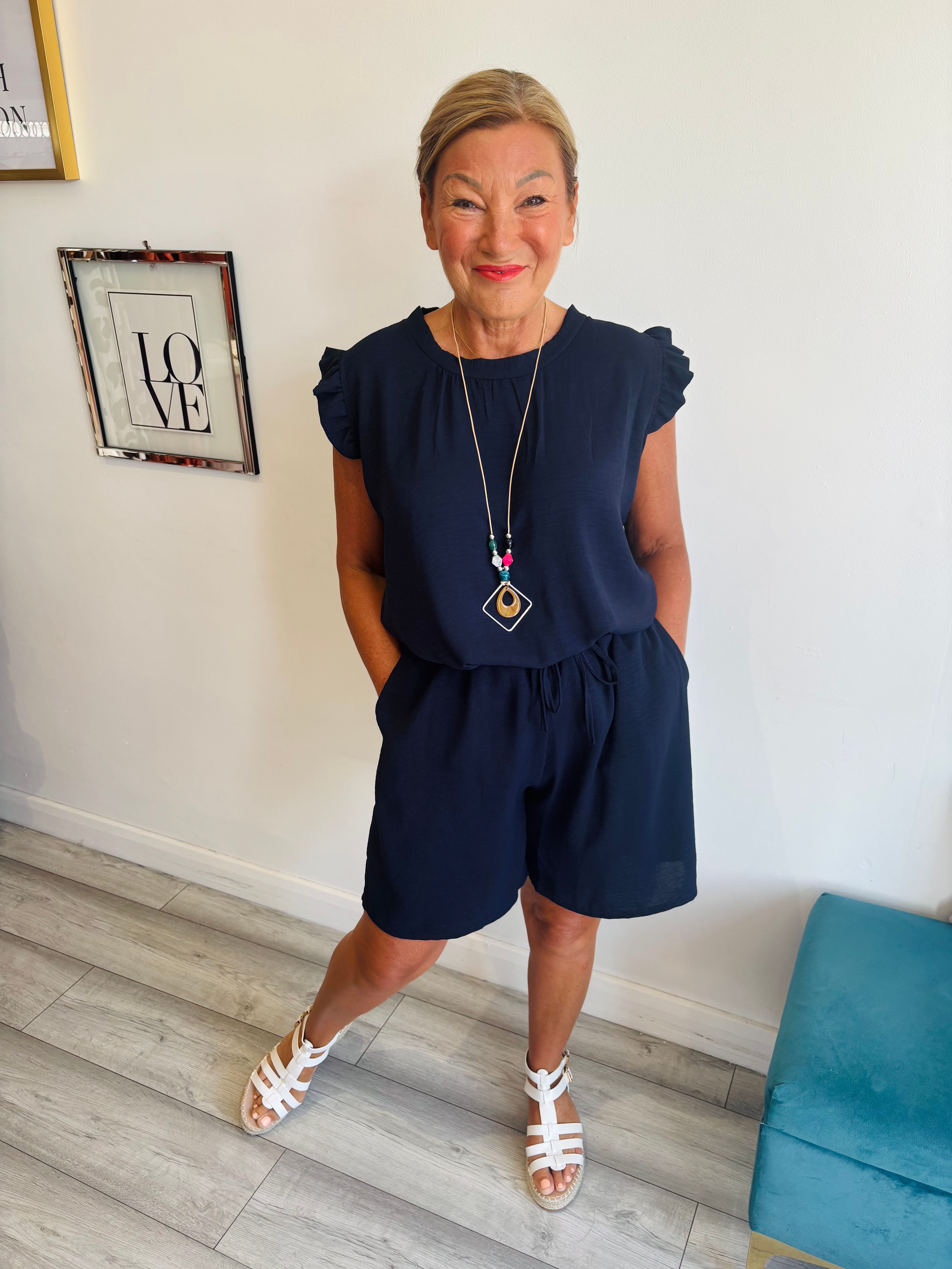 Frill Top and Shorts Co-Ord - Navy