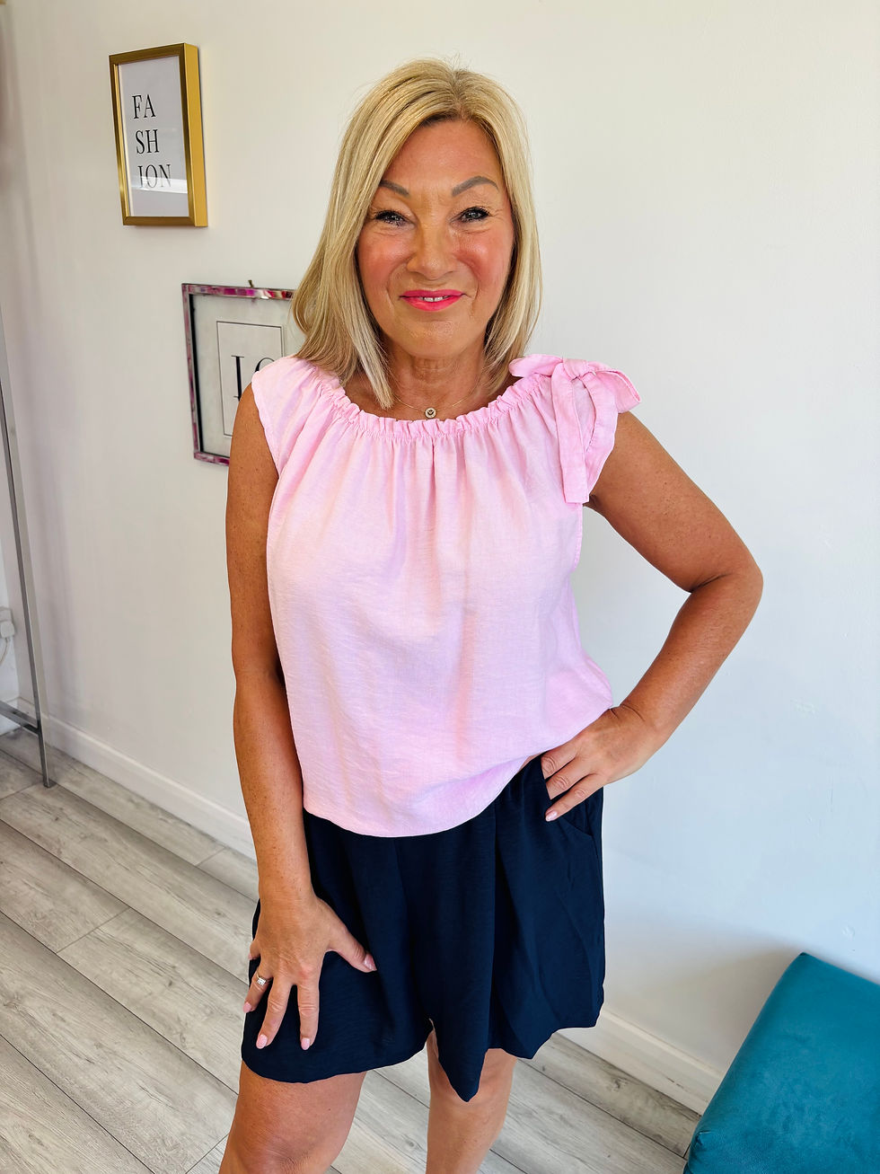 Thumbnail: Timeless Tie Neck Top - Pink