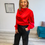 Thumbnail: Satin Gold Button Blouse - Red
