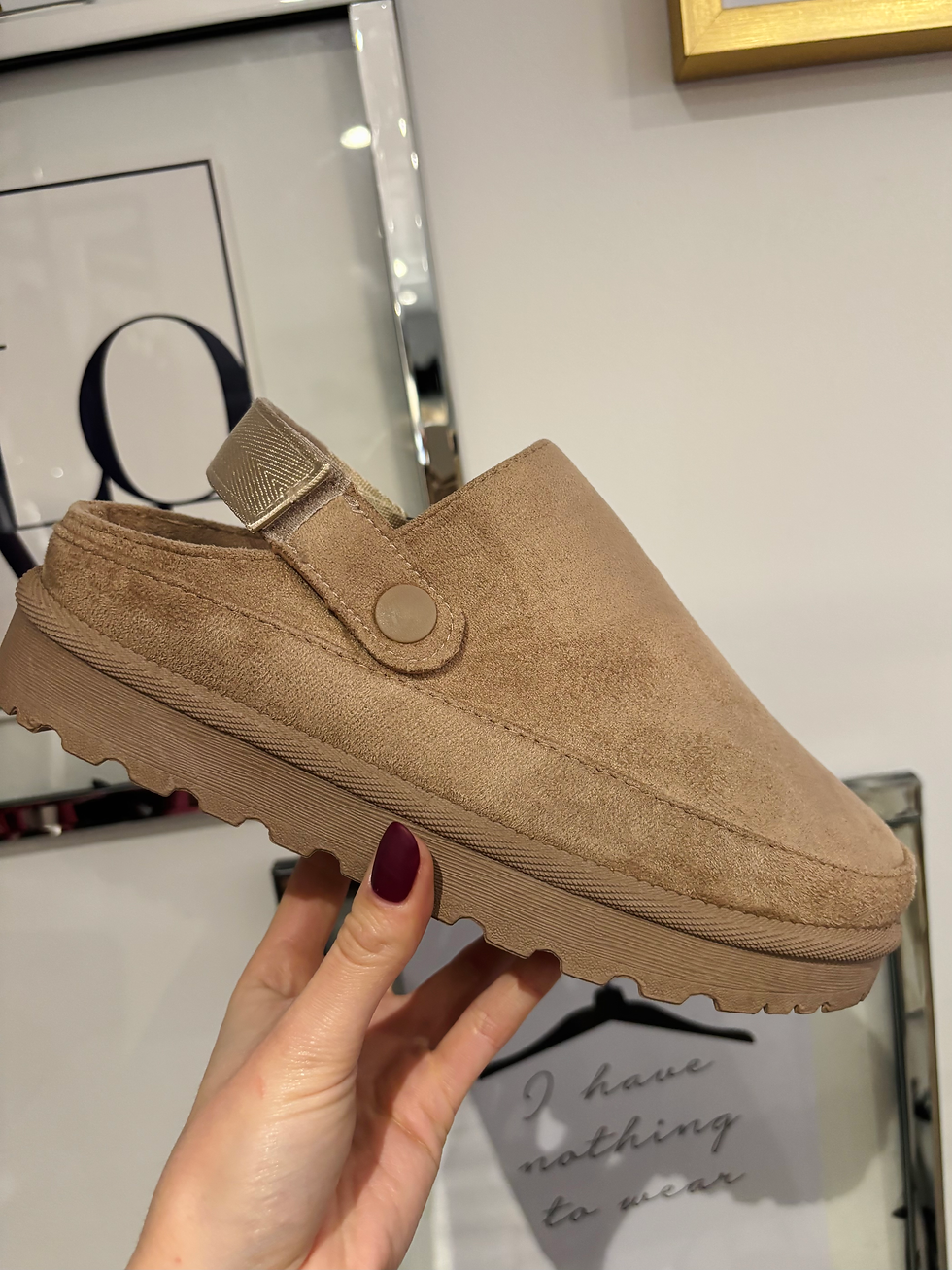 Suedette Slip On Clogs - Beige