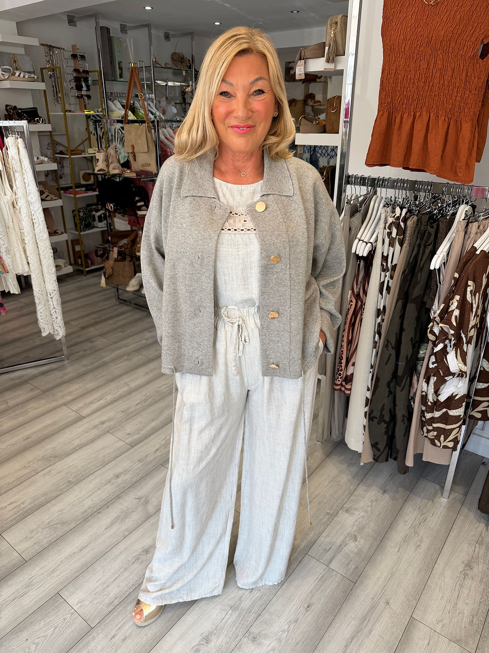 Thumbnail: Elastic Waist Wide Leg Trousers - Beige