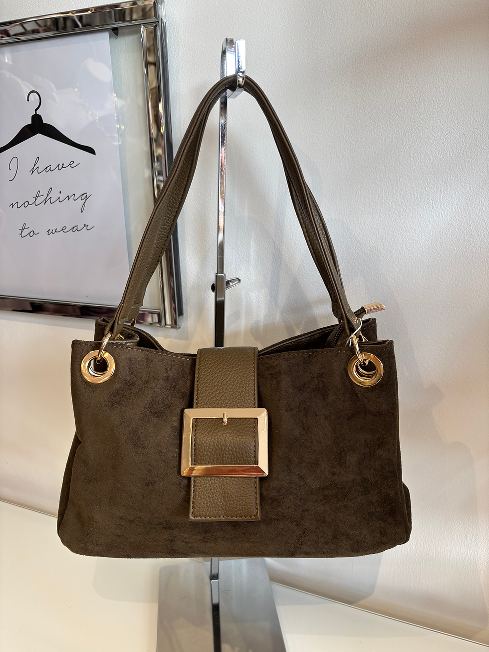 The Buckle Suedette Bag - Dark Khaki