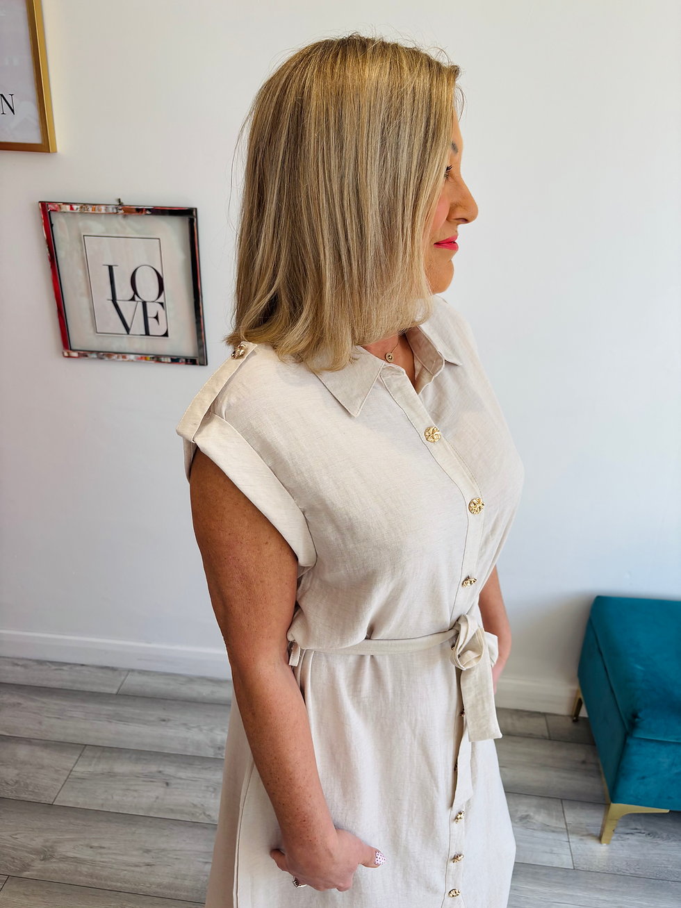 Thumbnail: The Chelsea Military Shirt Dress - Beige