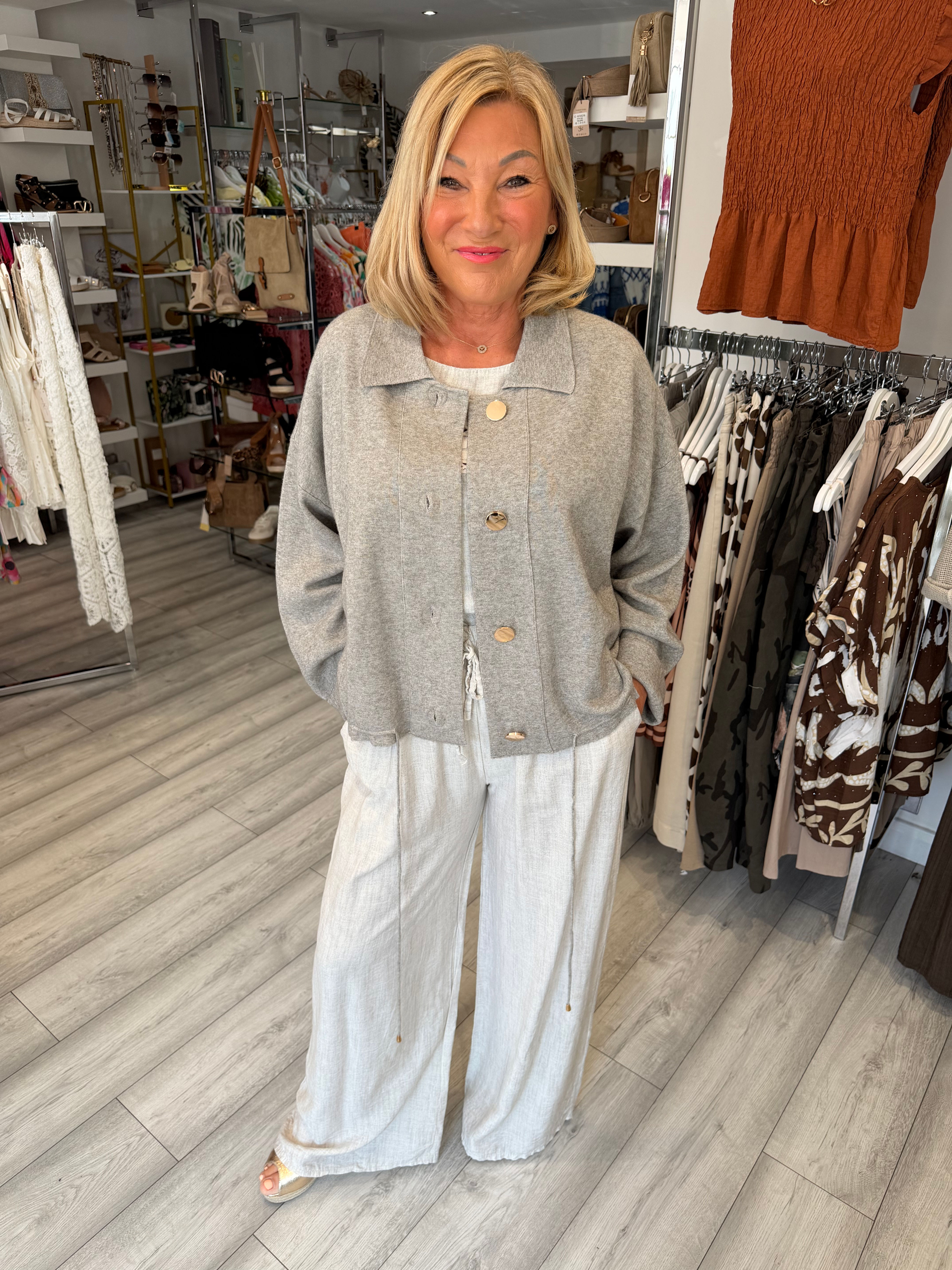Martha Gold Button Knit - Marl