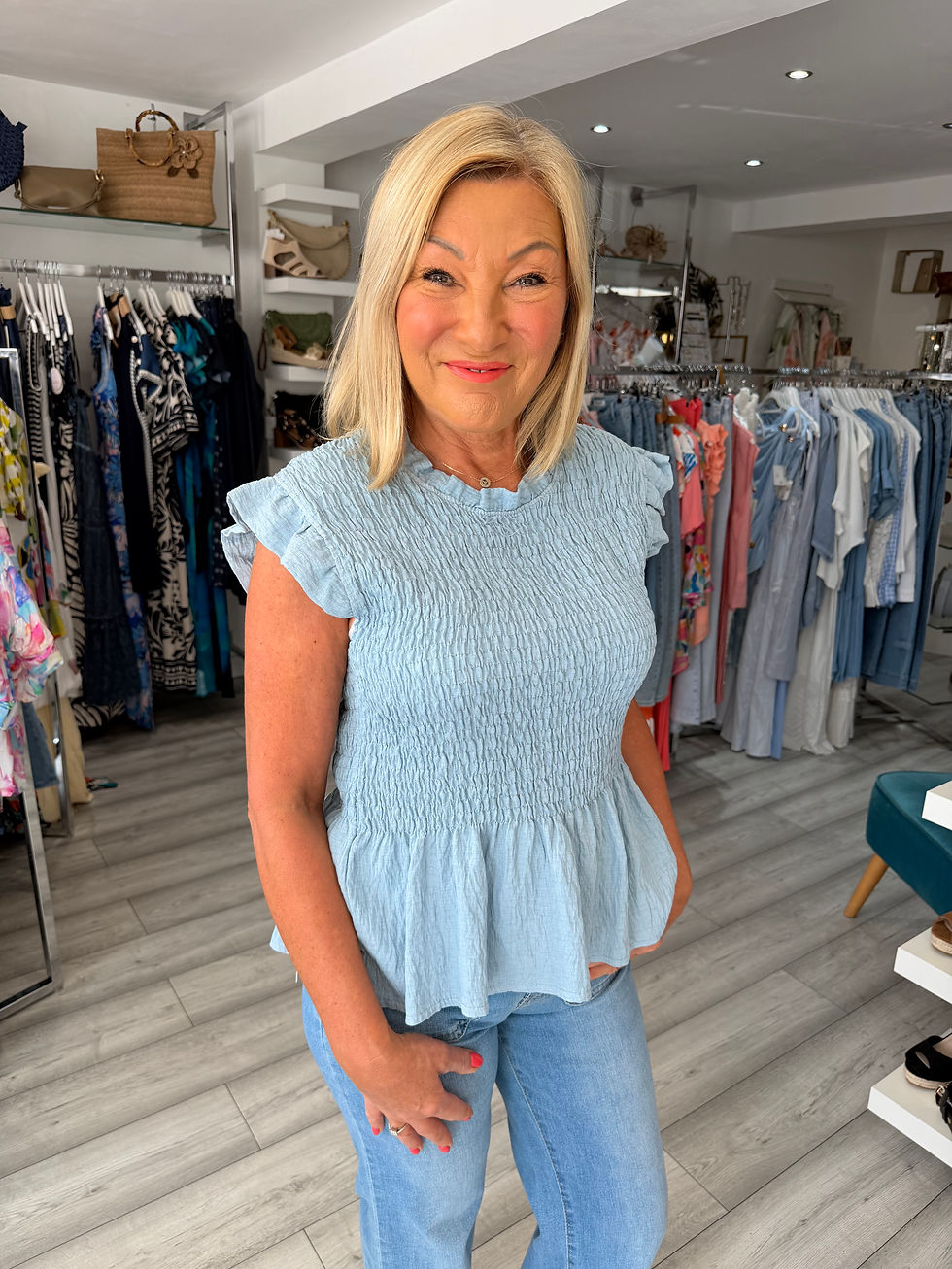 Thumbnail: Suzie Shirred Frill Top - Blue