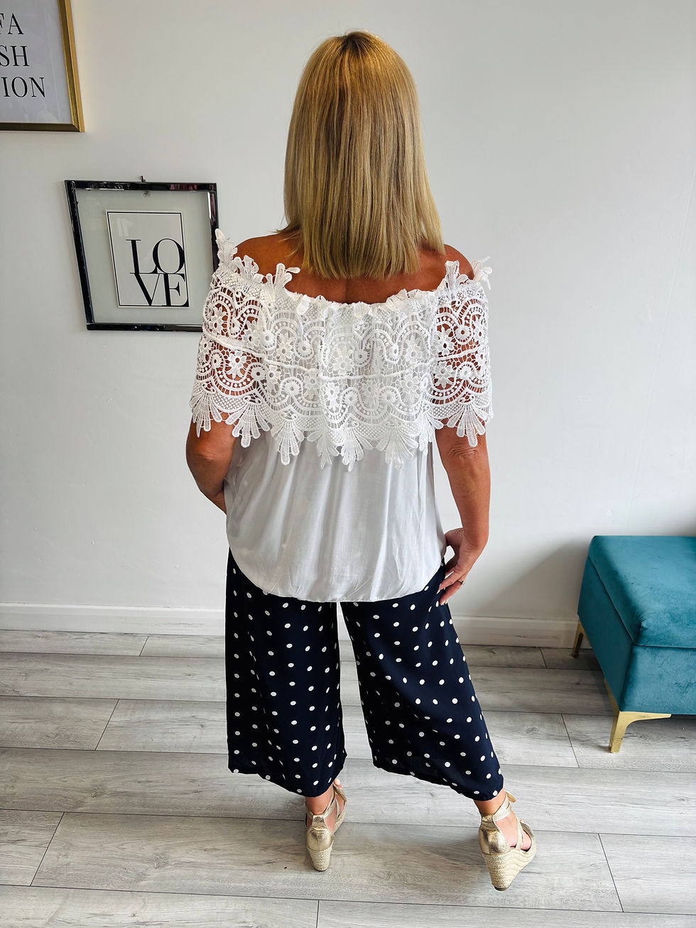 Thumbnail: Polka Wide Leg Culottes Navy