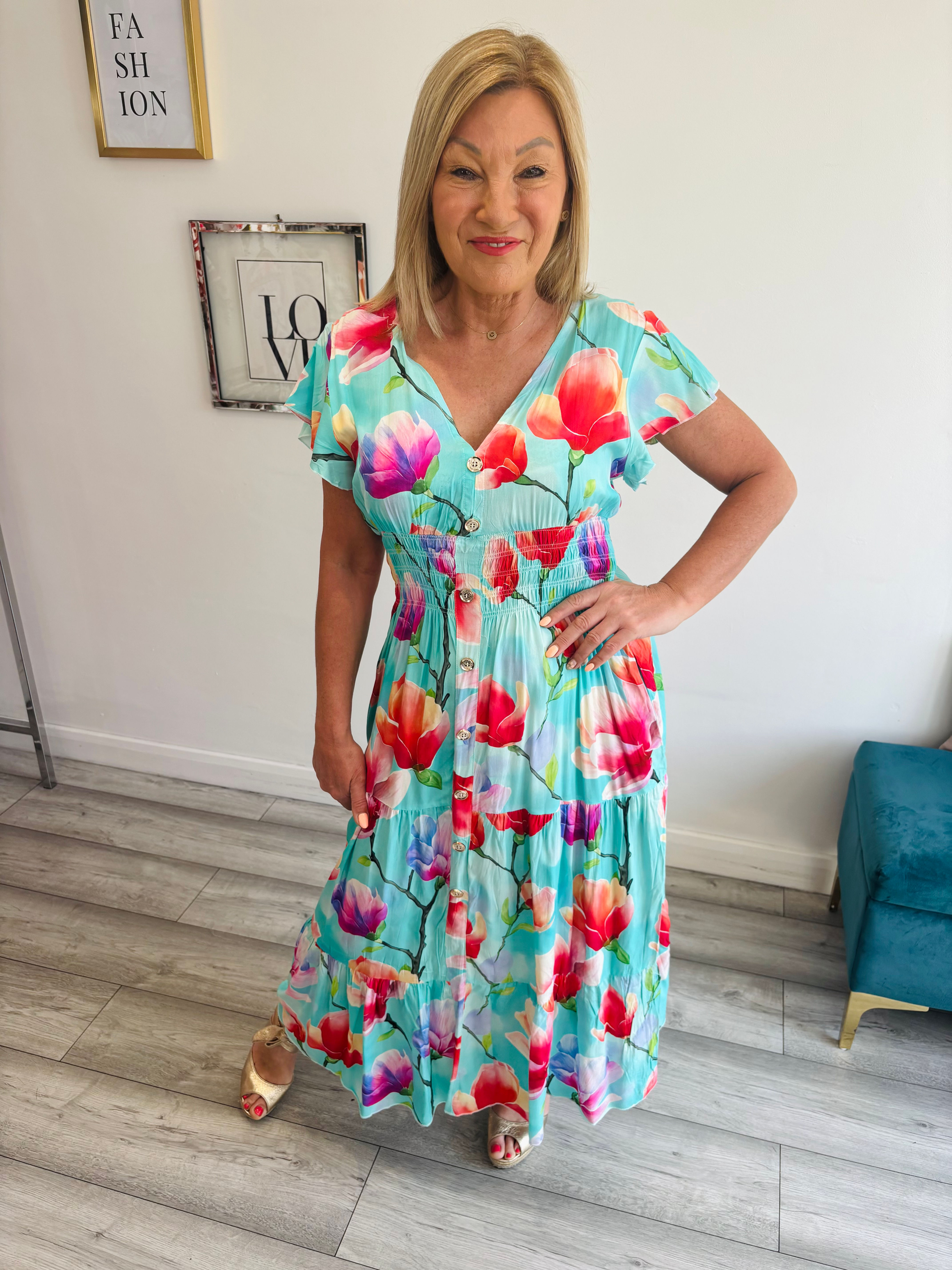 Bella Angel Maxi Dress - Aqua Floral