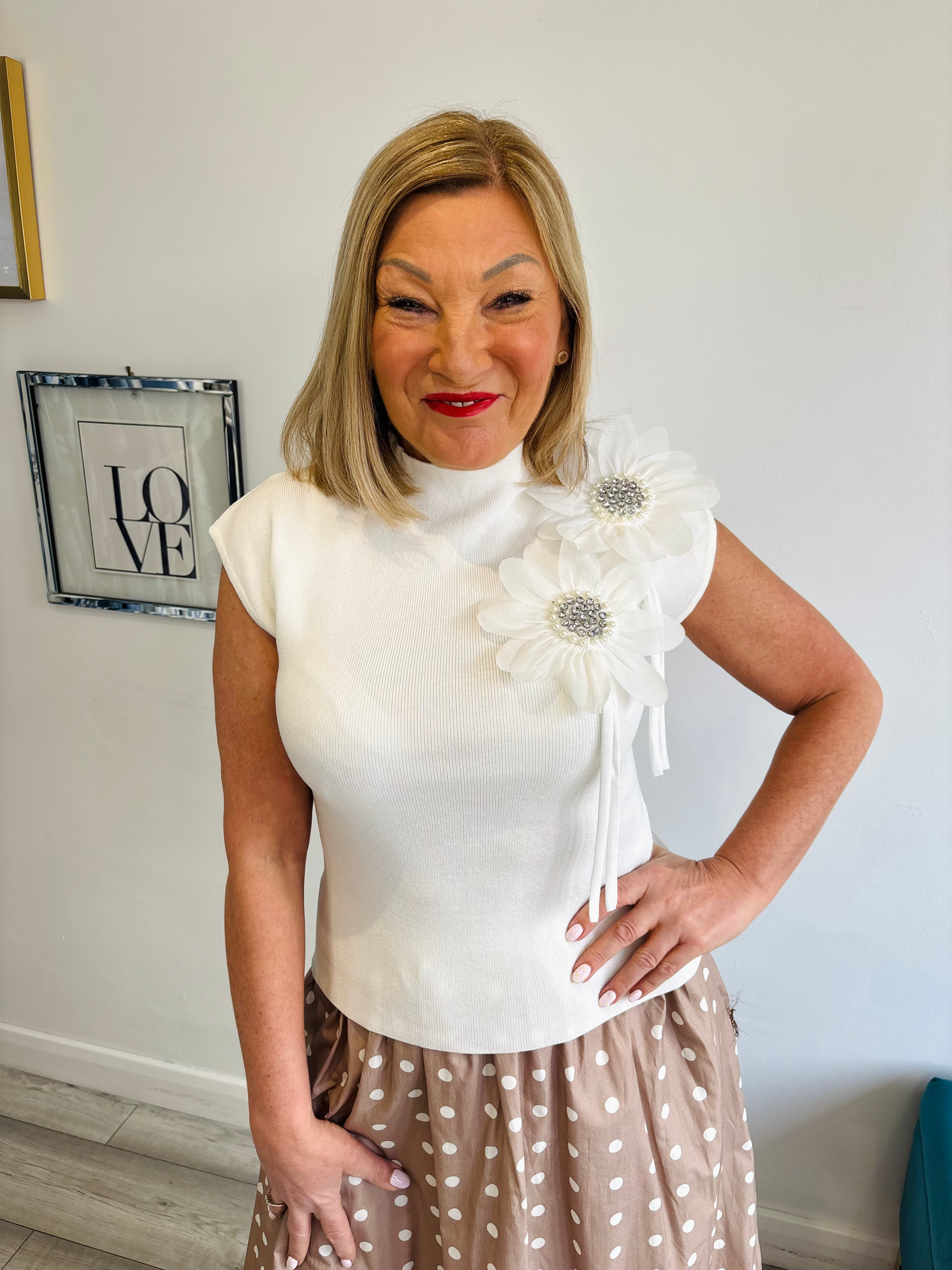 Floral Knit Top - White