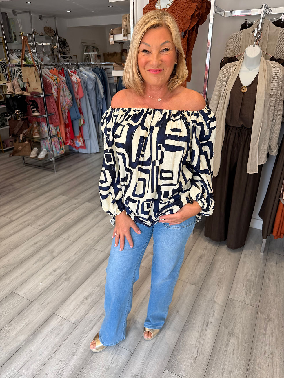 Thumbnail: Abstract Bardot Top - Navy