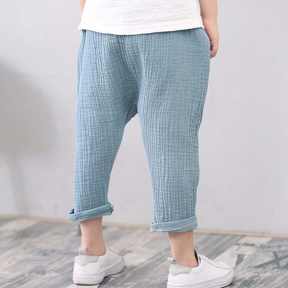 Calça saruel de bebê em algodão e linho