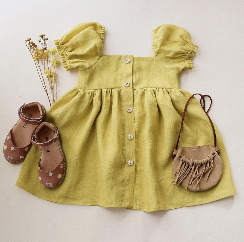 Miniatura: Vestido infantil amarelo manga bufante