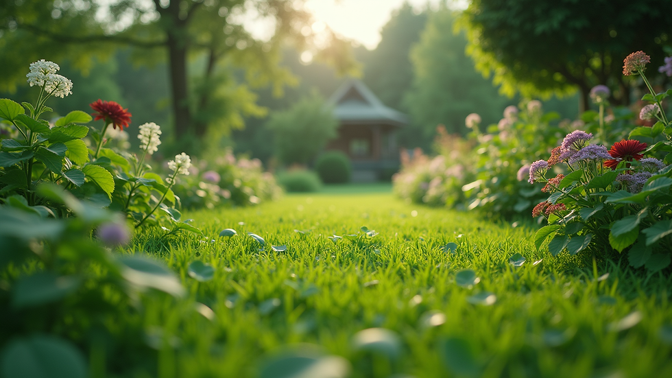Eye-level view of a lush green garden with diverse plants