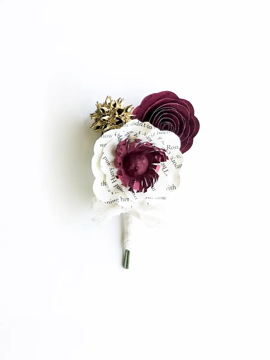 book page boutonniere for groomsmen, ushers, ring bearers and fathers