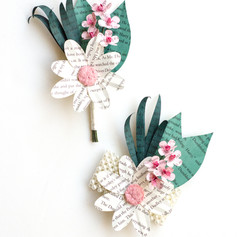 paper boutonniere and matching paper wrist corsage, made from books