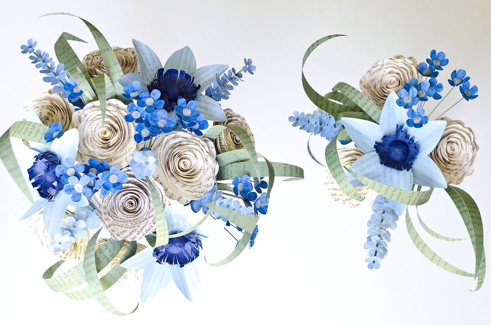 custom bridal book bouquet with smaller matching bridesmaid's book bouquet