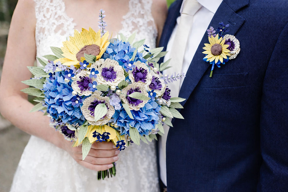 Thumbnail: Bride & Groom Set – Book Page Bridal Bouquet & Boutonniere - Fully Customized