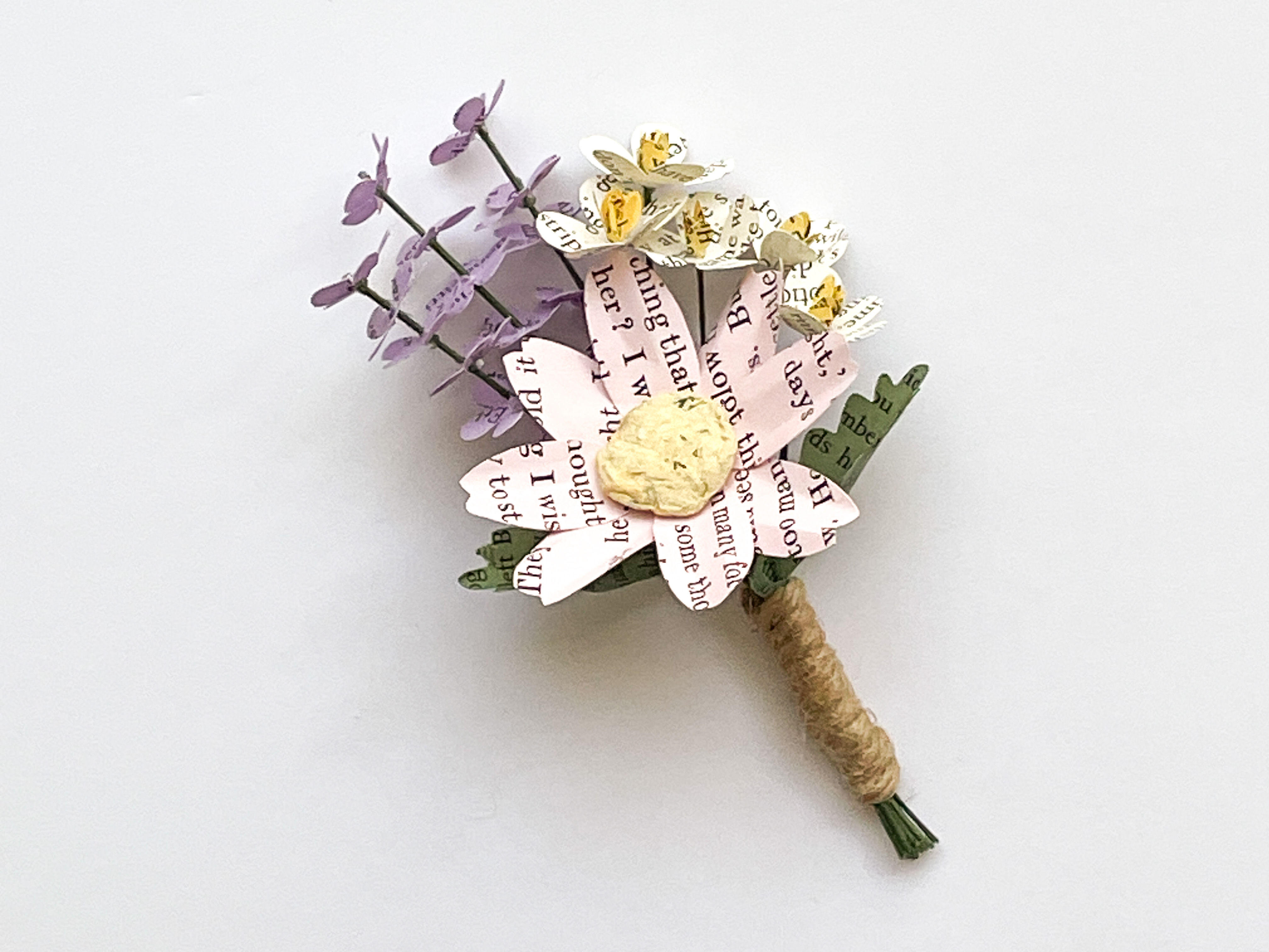 Wildflower Book Page Boutonniere with Cosmo, Hawthorn Blossoms & Lavender