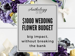 Three real wedding floral orders showing what a $1,000 budget can include, featuring custom book page bridal bouquets, groom’s boutonnières, and centerpieces.