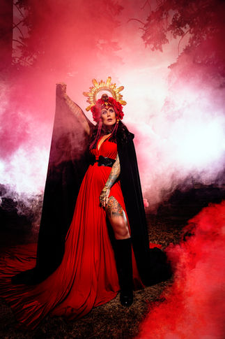 red goddess day of the dead crown smoke Okanagan photo