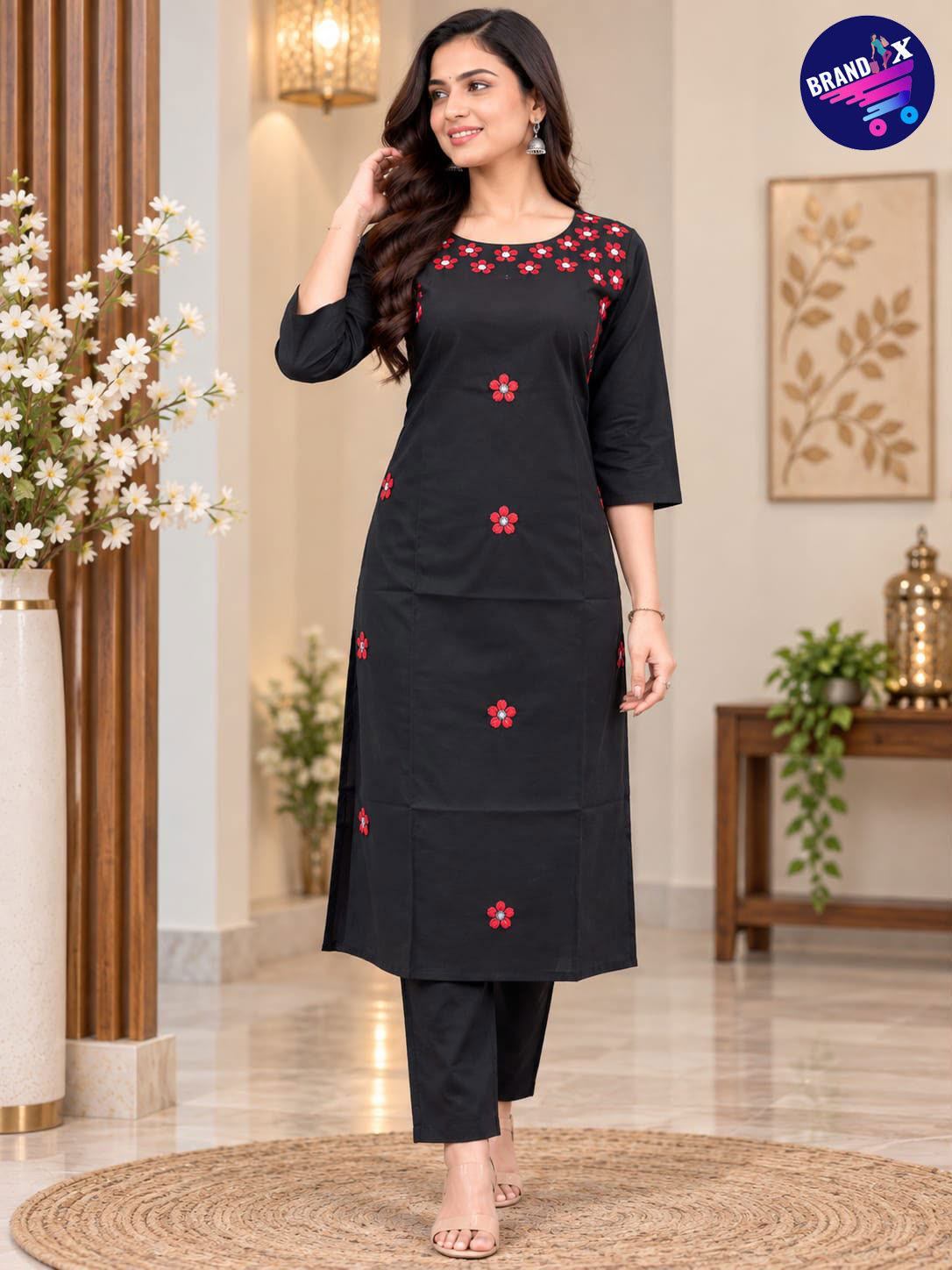 Classic Black Cotton Kurti Set-2pc