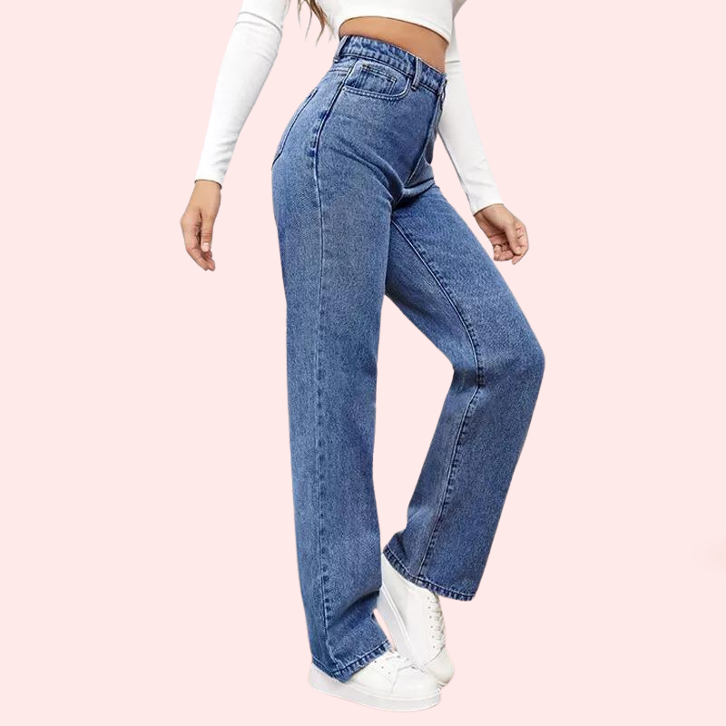 Thumbnail: High Waisted Washed Straight Leg Jeans for Women