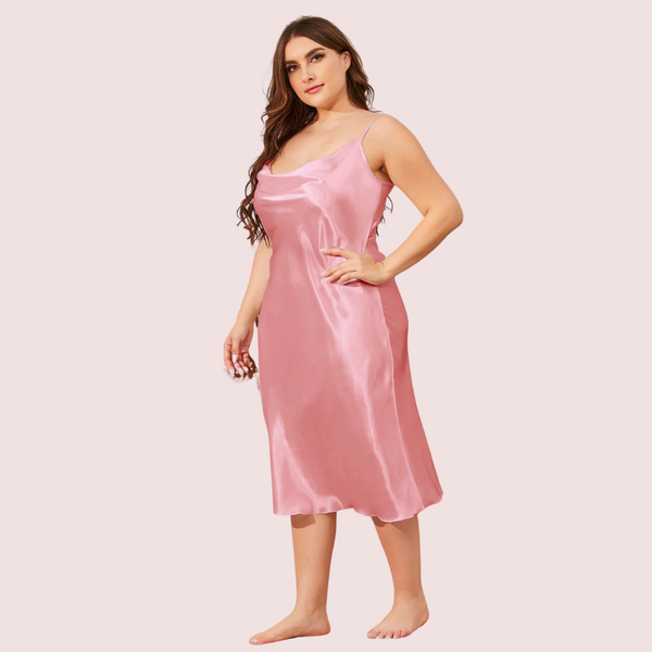 Thumbnail: Solid Satin Slip Dress for 4XL 5XL Women