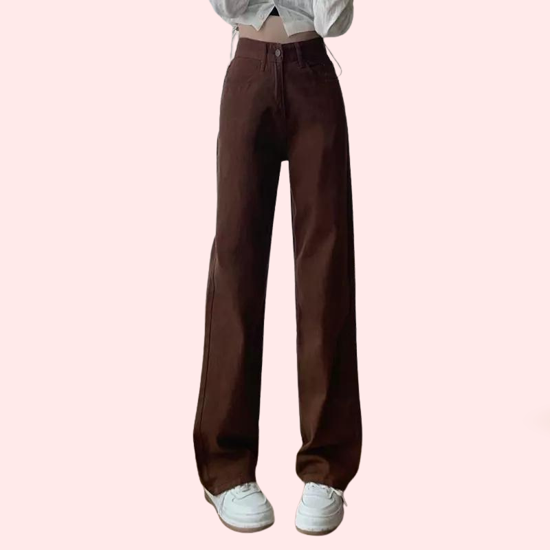 Thumbnail: Women's Brown High Rise Wide Leg Loose Denim Jeans
