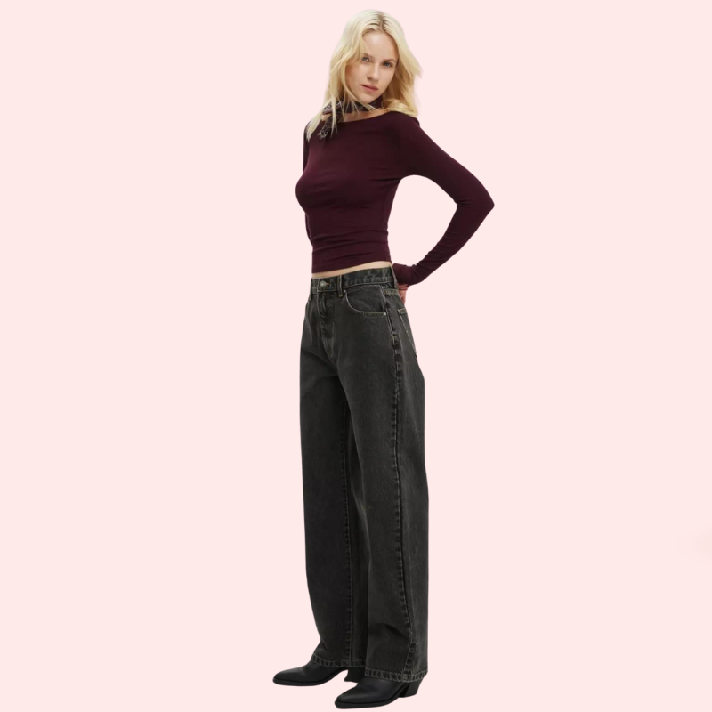 Thumbnail: Women's Loose Straight Jeans in Smokey Black Denim