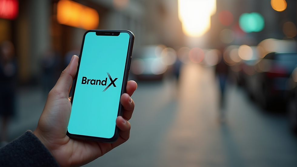 Close-up view of a smartphone displaying the BrandX mobile app