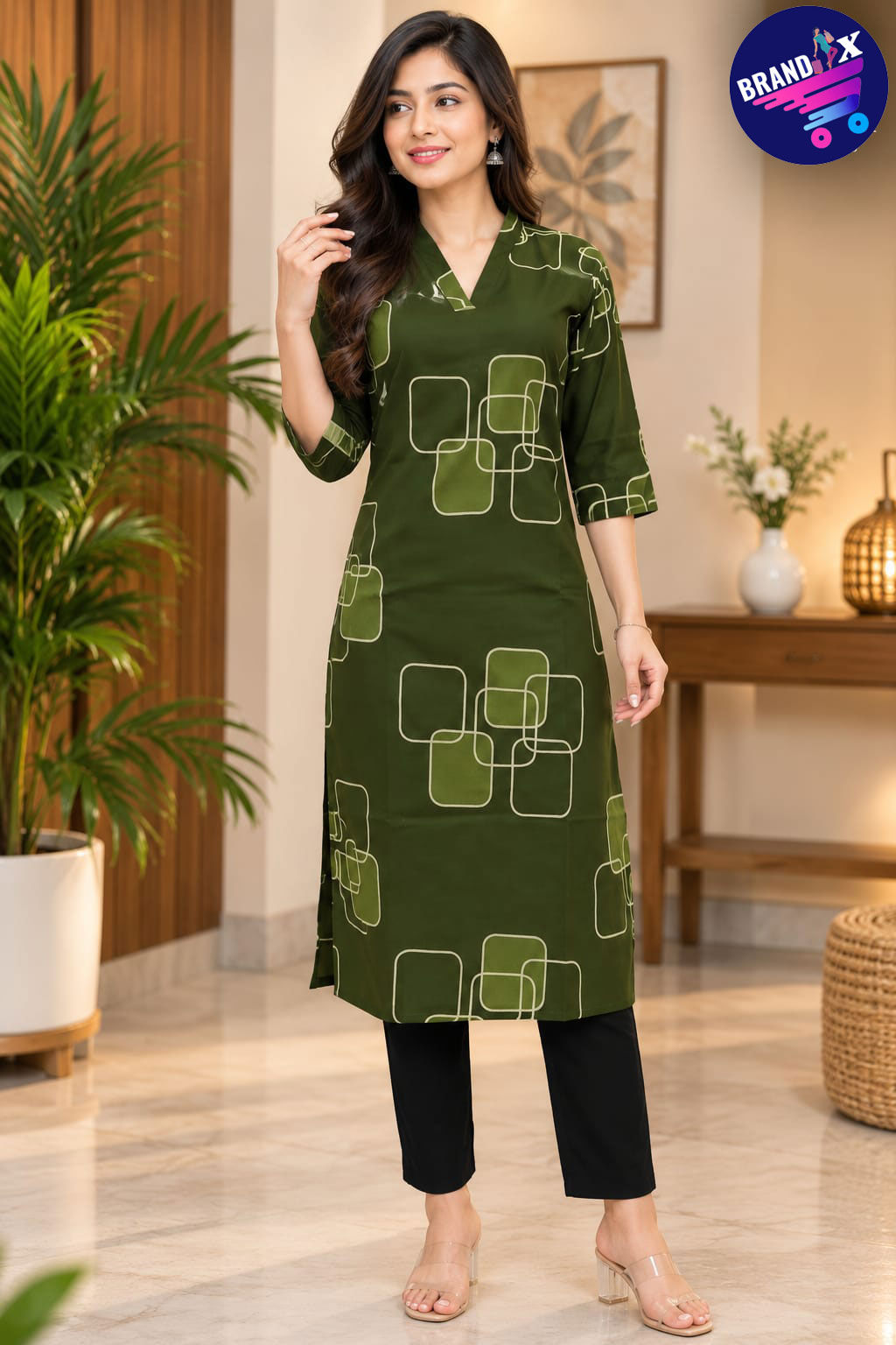 Geometric Printed Cotton Kurti-Brandx