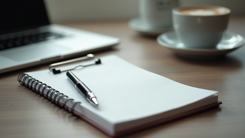 High angle view of a notepad and pen on a desk