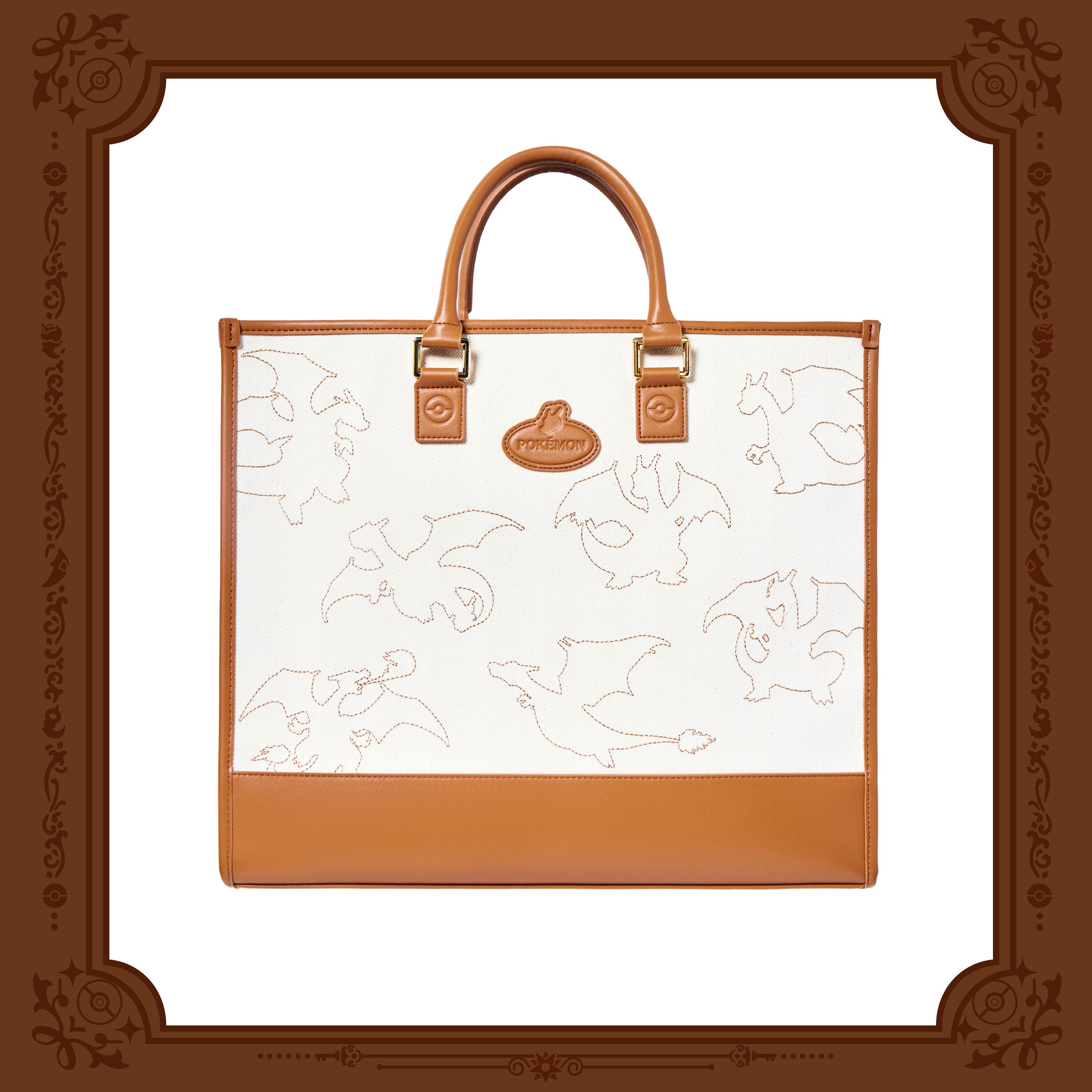 Pokemon Korea Eternal Antique Metal Charizard Leather Canvas Tote Bag