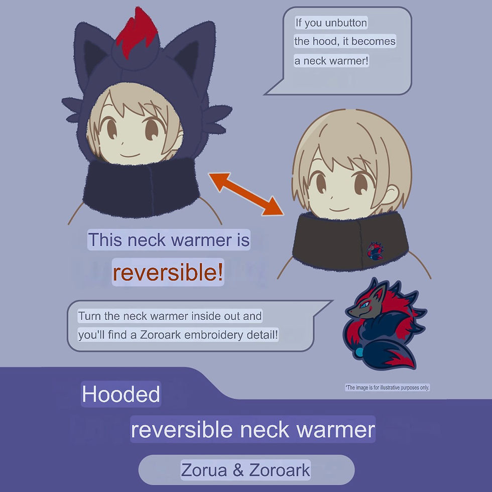Thumbnail: Pokemon Magic Hour Illusion Zorua & Zoroark Hooded Reversible Neck Warmer