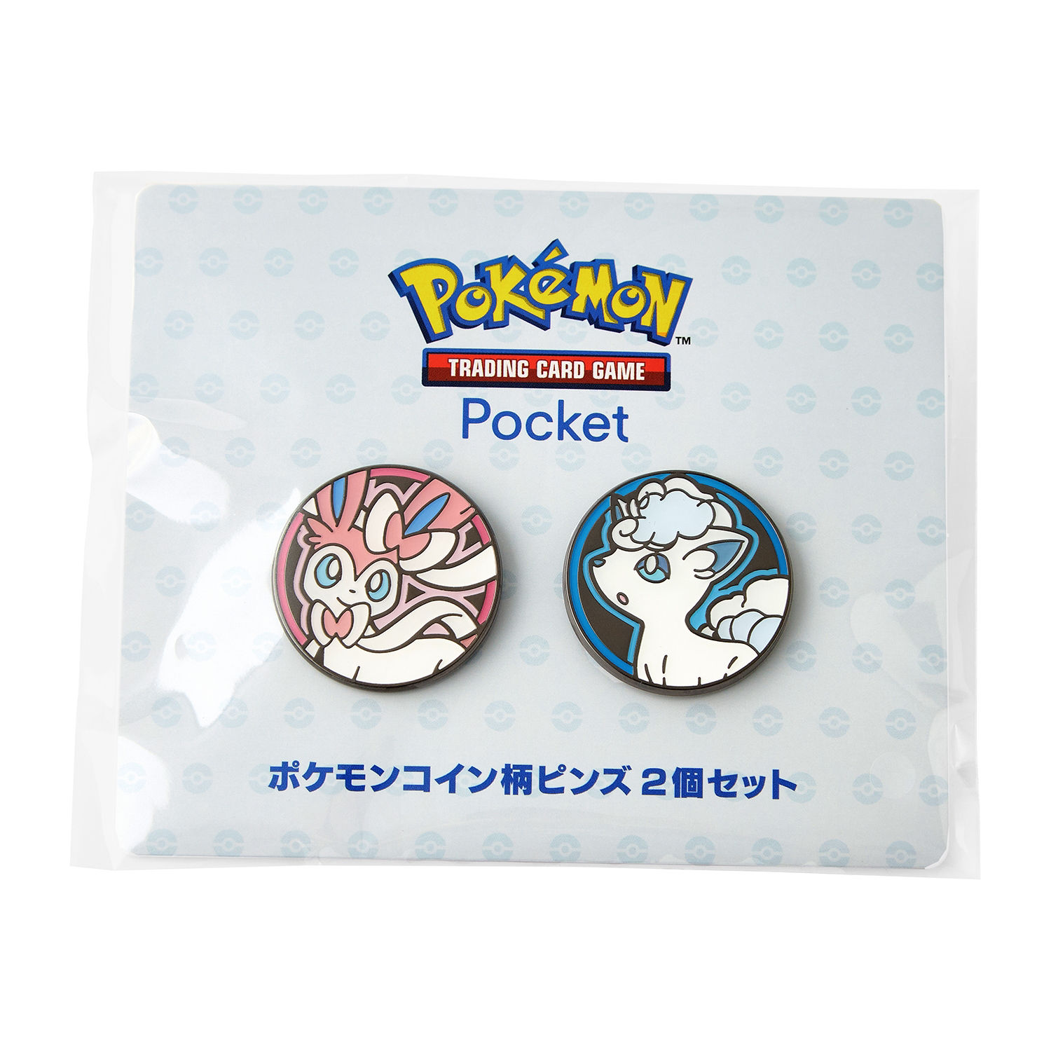 Pokemon Trading Card Game Pocket Sylveon and Alolan Vulpix Coin Pattern Pin Set