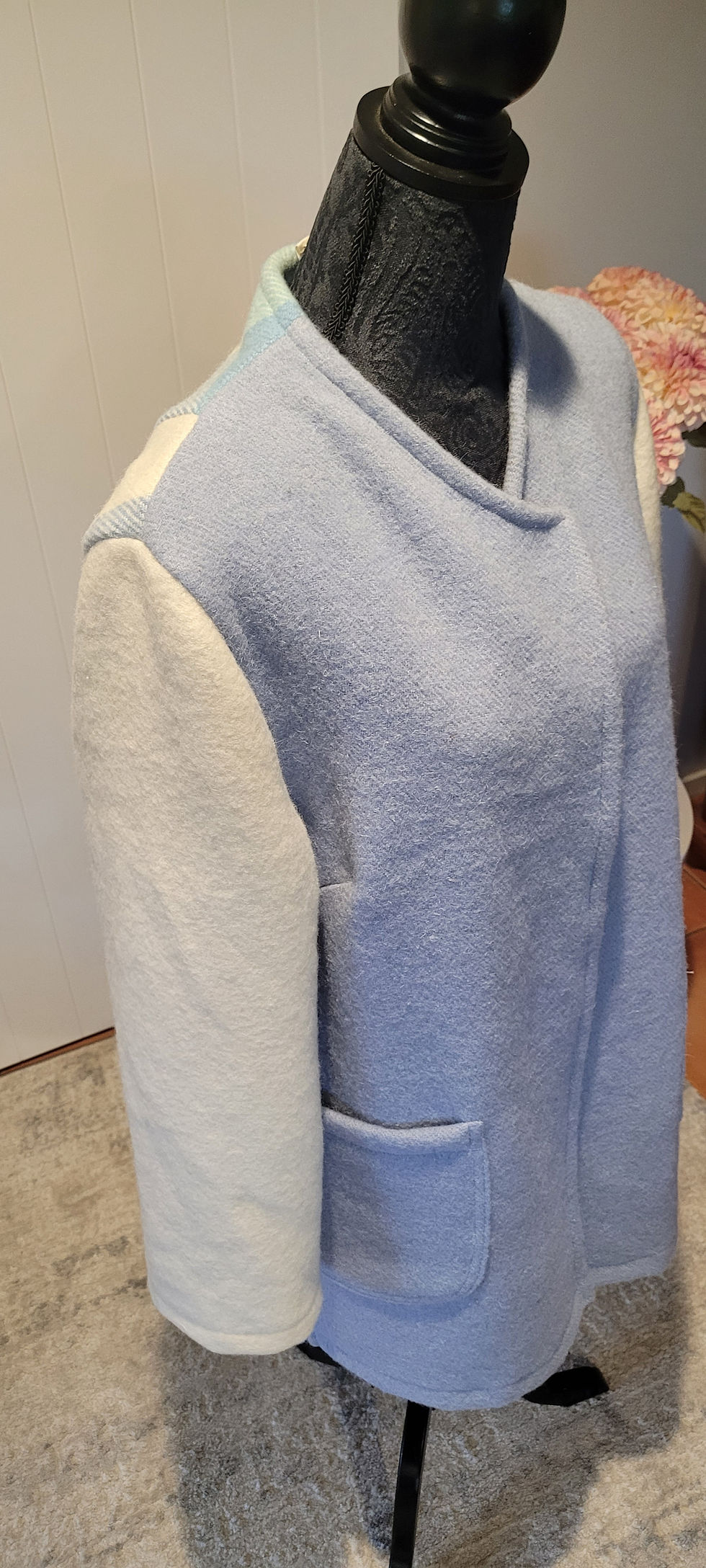 Thumbnail: Phoebe Coat in size large with blue and cream panels.