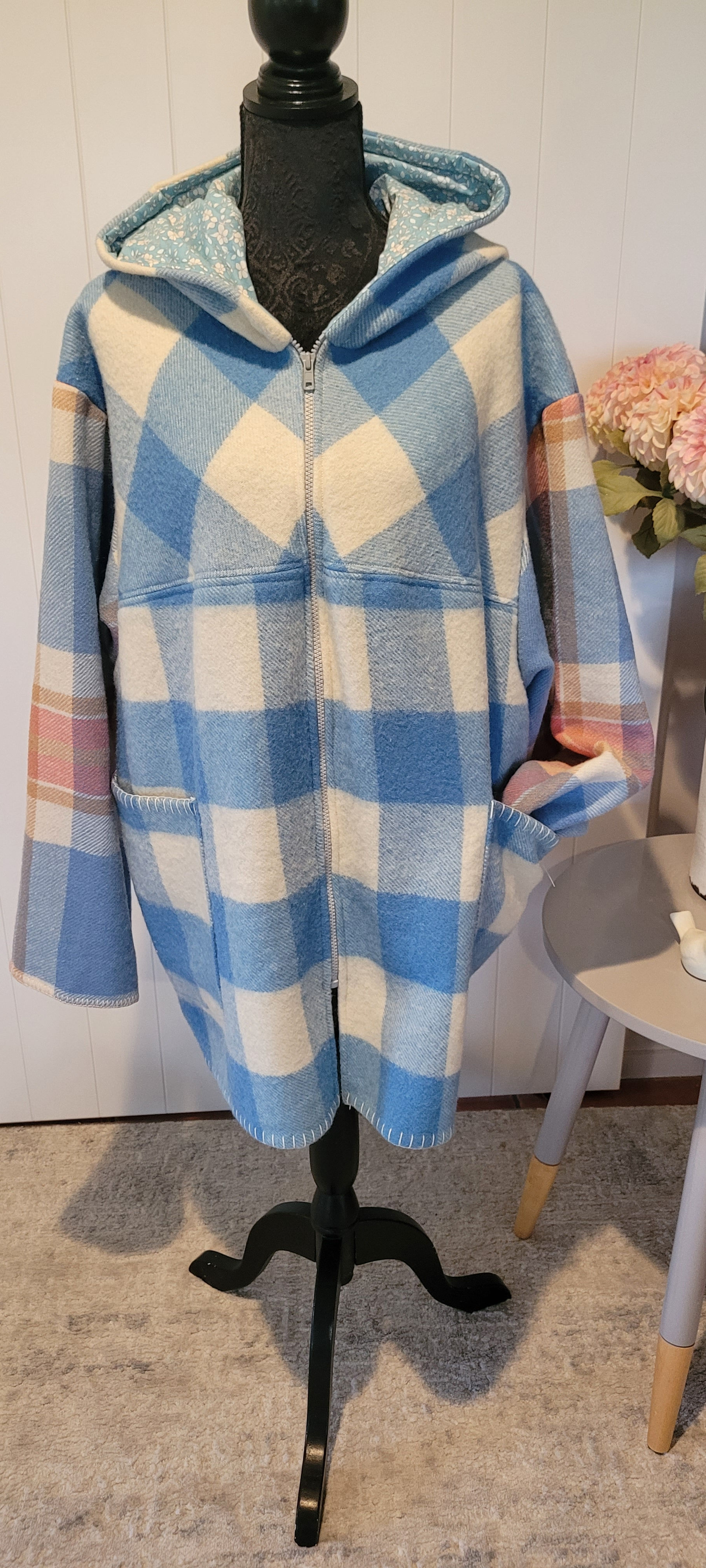 Blue and white checkered Charlie Coat 2XLarge