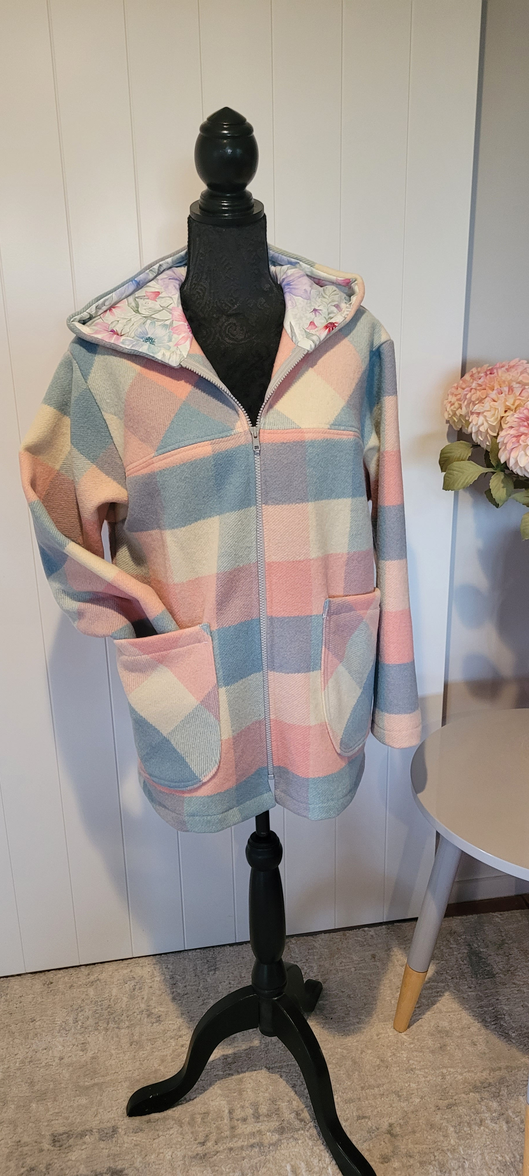 Small Charlie coat in pastel pink and blue plaid