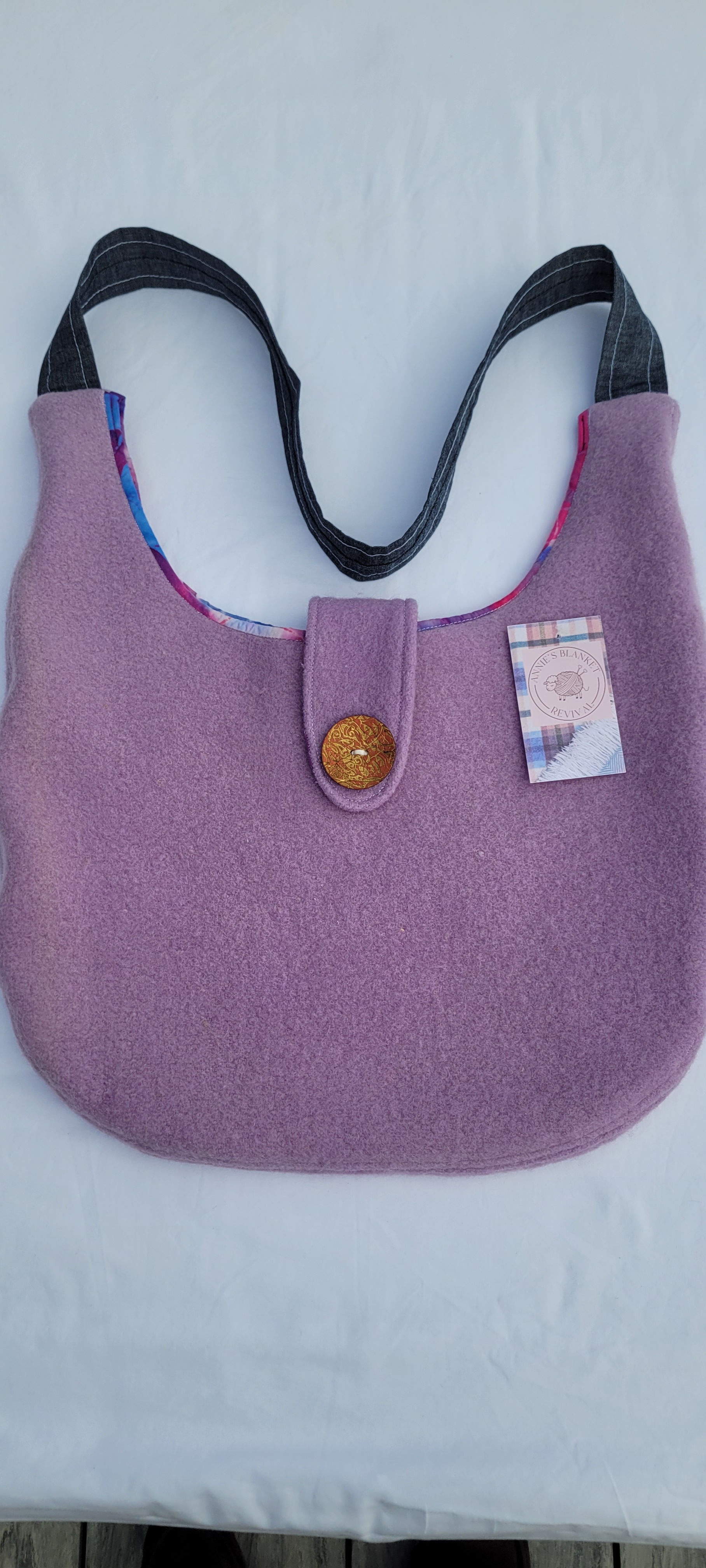 Purple shoulder bag from front view