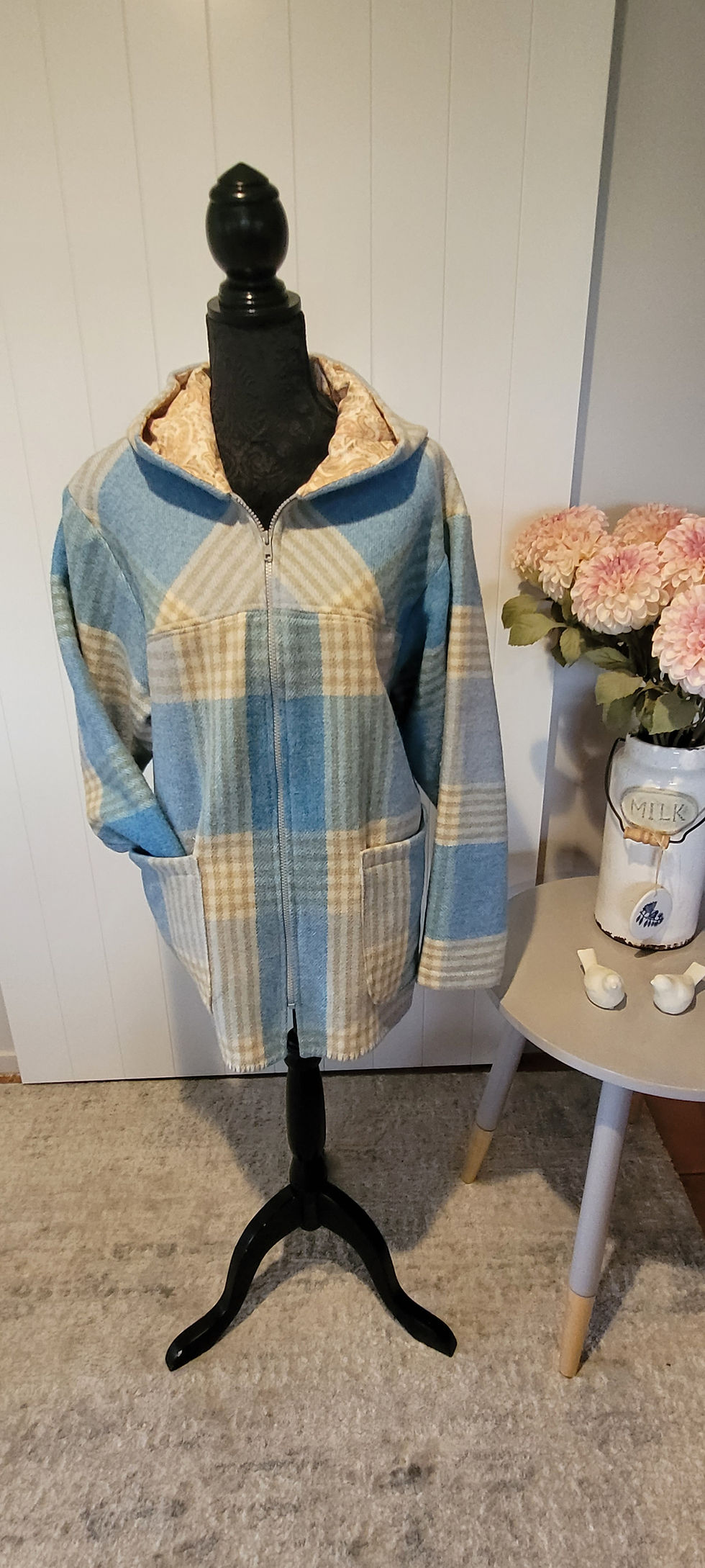 Blue and cream plaid Charlie Coat, medium size.