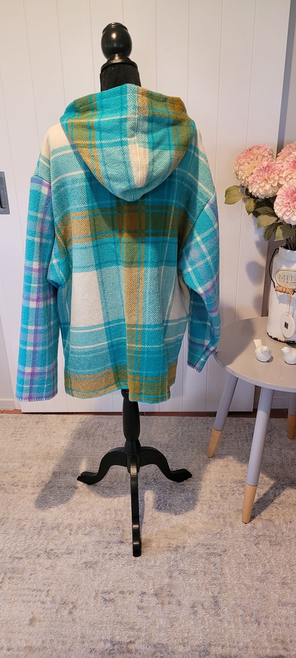 Thumbnail: Back of Charlie Coat 2XLarge in teal plaid