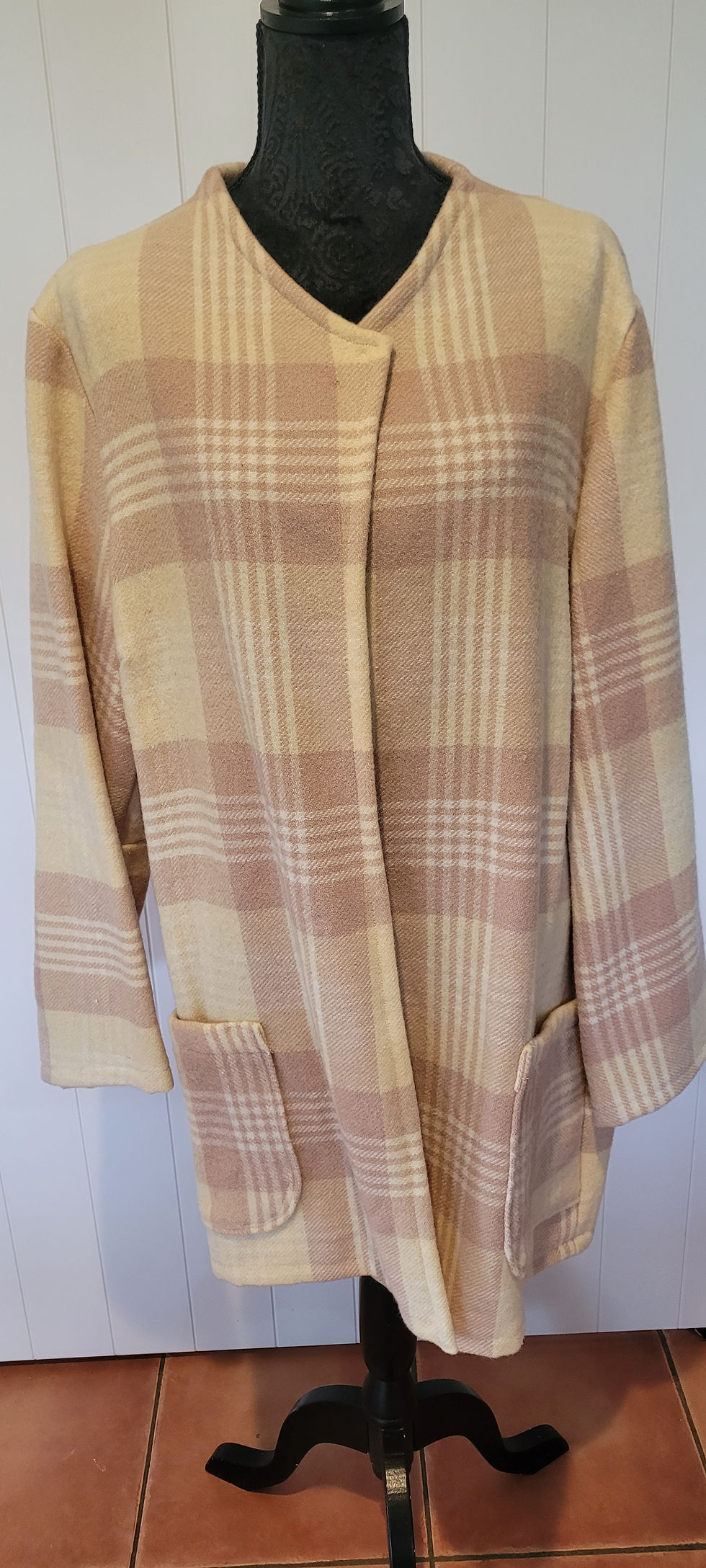 Phoebe Coat - XLarge in tan and cream plaid pattern